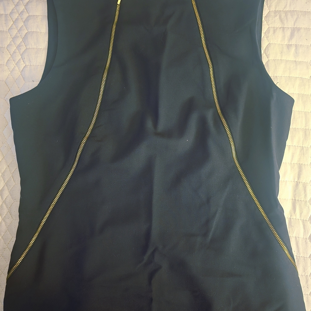 Calvin Klein Collection Navy Blue Dress with Gold Accents